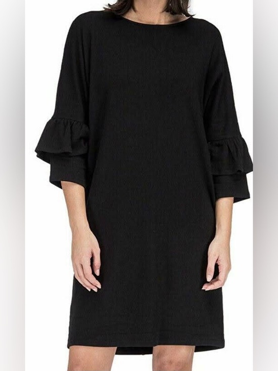 bobeau Dresses & Skirts - ✨Bobeau Women's Black Scoop Neck Ruffle Sleeve Shirt Dress Size S